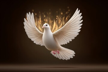 Obraz premium A dove descending surrounded by golden flames