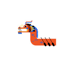 Stylized Chinese Dragon Illustration. Dragon Boat Festival design in line minimal style. Dragon boat and zongzi dumplings. dragon boat festival celebration concept.