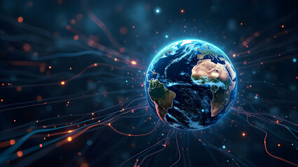 Swirling Circuit Board Earth: Multicolored Digital Global Network Art