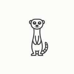 Cartoon animals. Little cute meerkat stands and smiles minimalist head logo, Icon, element. Vector illustration