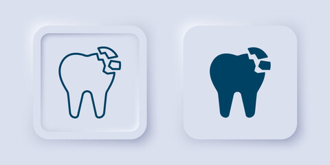 Filled and outline Broken tooth icon isolated on grey background. Dental problem icon. Dental care symbol. Square button. Vector
