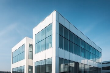 Obraz premium Modern Architectural Design, Sleek White Building with Expansive Glass Windows