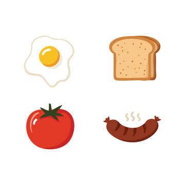 Breakfast food illustration featuring egg toast tomato and sausage graphic art