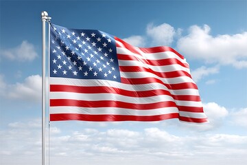 Obraz premium An American flag waving proudly against a blue sky on Flag Day