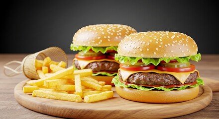 Delicious Cheeseburger with Crispy Fries and Ketchup