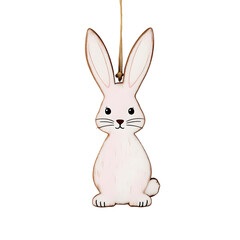 Obraz premium Hanging Rabbit Ornament Pale Pink Wood on White Background