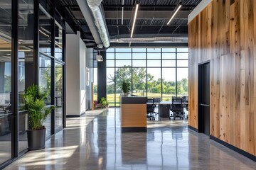 Fototapeta premium Empty meeting room with floor-to-ceiling windows