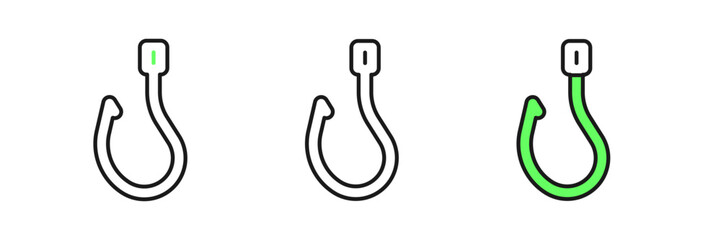 Set line Fishing hook icon isolated on white background. Fishing tackle. Vector