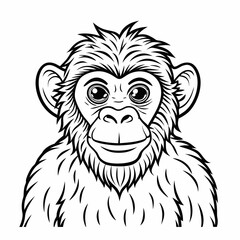 Obraz premium Cute Chimpanzee Portrait . Black and White Line Art Illustration