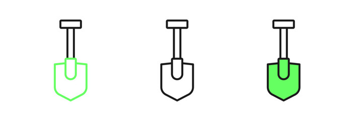 Set line Shovel icon isolated on white background. Gardening tool. Tool for horticulture, agriculture, farming. Vector