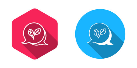 Filled and outline Leaf icon isolated with long shadow background. Leaves sign. Fresh natural product symbol. Vector