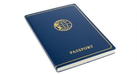 Closed passport book is displayed against a white background
