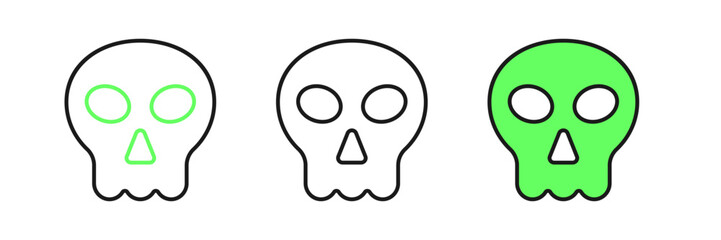 Set line Skull icon isolated on white background. Happy Halloween party. Vector