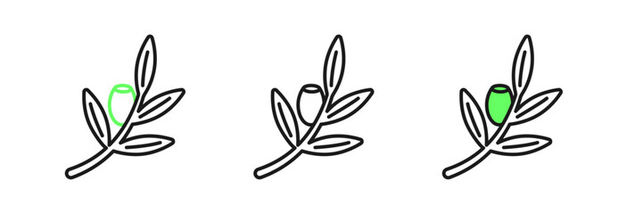 Set line Olives branch icon isolated on white background. Vector