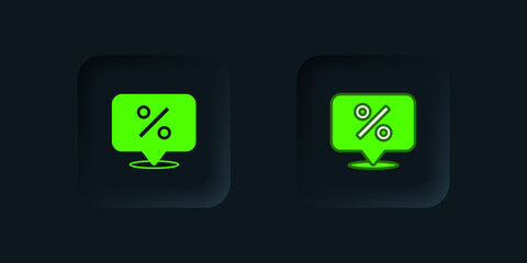 Green Discount percent tag icon isolated on black background. Shopping tag sign. Special offer sign. Discount coupons symbol. Black square button. Vector