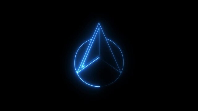 Neon glowing blue color up direction circle cursor arrow icon animation black background ...
