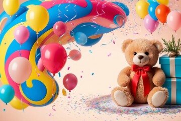 Teddy Bear Birthday Wallpaper, Birthday Decoration with Cute Teddy Bear, Happy Birthday Background, Birthday Wallpaper, Birthday Card Background, Birthday Invitation