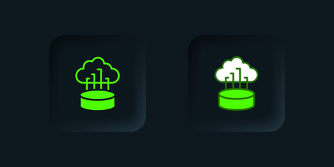 Fototapeta premium Green Network cloud connection icon isolated on black background. Social technology. Cloud computing concept. Black square button. Vector