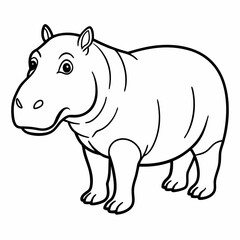 Obraz premium Cute Hippopotamus Line Art Illustration . Coloring Page