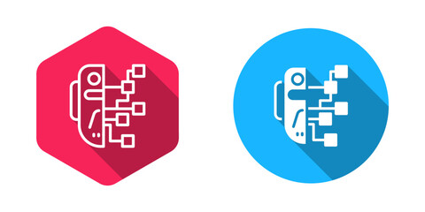 Filled and outline Humanoid robot icon isolated with long shadow background. Artificial intelligence, machine learning, cloud computing. Vector