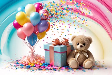 Teddy Bear Birthday Wallpaper, Birthday Decoration with Cute Teddy Bear, Happy Birthday Background, Birthday Wallpaper, Birthday Card Background, Birthday Invitation