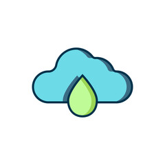 Filled outline Cloud with rain icon isolated on white background. Rain cloud precipitation with rain drops. Flat filled outline style with shadow. Vector