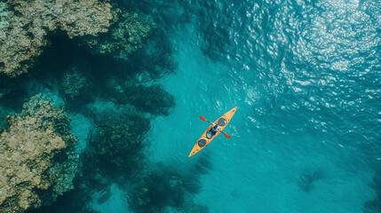 Eco Friendly Kayaking Adventure in Crystal Clear Ocean Near Vibrant Coral
