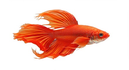 Fototapeta premium Vibrant red fish with flowing fins is showcased against a white white background