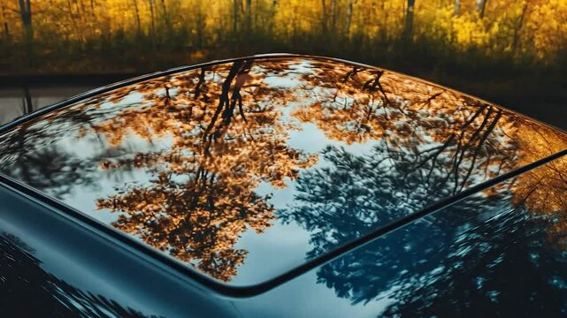 Park Trees Reflected in Car Sunroof