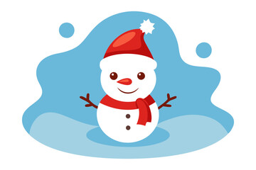 Cute Snowman in Santa Hat Holiday Vector