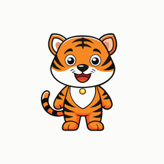 Cute cartoon striped red tiger. Printing for children's T-shirts, greeting cards, posters. Hand-drawn vector stock illustration