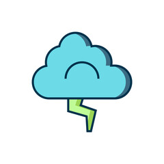 Filled outline Storm icon isolated on white background. Cloud and lightning sign. Weather icon of storm. Flat filled outline style with shadow. Vector