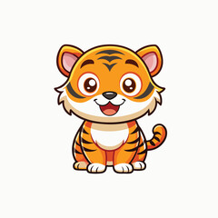 Adorable Baby Tiger Cartoon Character. Cute little tiger. Colorful sticker with small wild animal Cartoon flat vector illustration