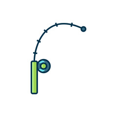 Filled outline Fishing rod icon isolated on white background. Catch a big fish. Fishing equipment and fish farming topics. Flat filled outline style with shadow. Vector