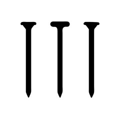 Three black metal nails construction hardware carpentry tools isolated on white background vector art