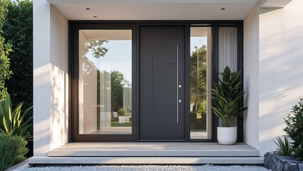 Fototapeta premium Simple sleek lines make this minimalist front door the perfect first impression