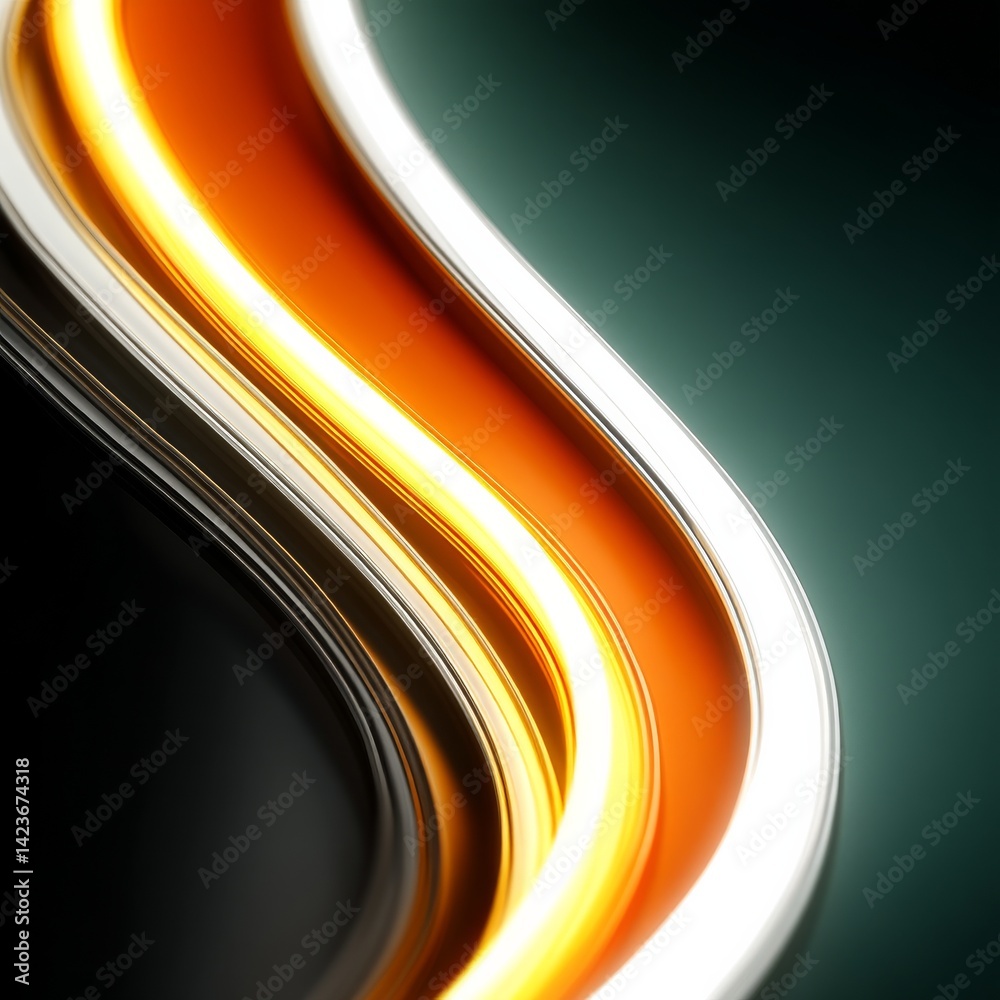 Aufkleber Abstract Orange and Yellow Waves with Metallic Edges Flowing Across Dark Background 