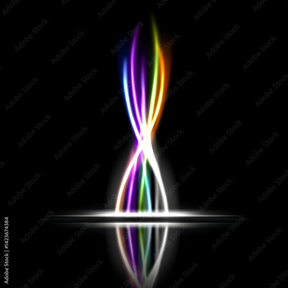 Poster Abstract Reflection: Luminous Multi-Colored Light Streams and Their Reflection on a Black Background 