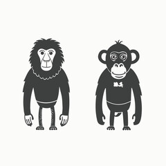 Cartoon funny two baboon. Baboon icon. Cartoon illustration of baboon icon for web isolated on white background
