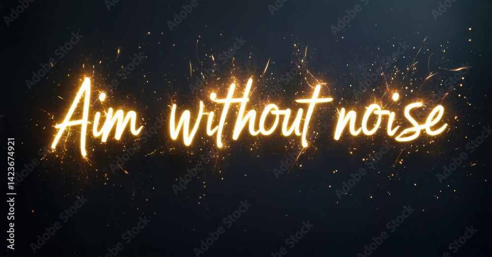 Aufkleber bright text reads aim without noise against dark background. sparks create glowing effect, inspiring