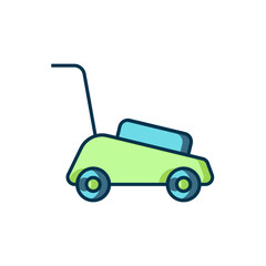 Filled outline Lawn mower icon isolated on white background. Lawn mower cutting grass. Flat filled outline style with shadow. Vector