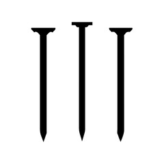 Three metal nails vector illustration for construction carpentry and diy projects hardware tool design