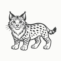 Fototapeta premium Cute little lynx or bobcat cub, sitting. Hand drawn outline vector sketch illustration on white background