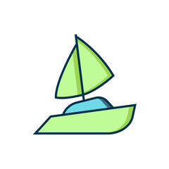 Filled outline Yacht sailboat or sailing ship icon isolated on white background. Sail boat marine cruise travel. Flat filled outline style with shadow. Vector