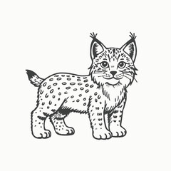 Cute little lynx or bobcat cub, sitting Vector Hand Drawn Illustration Isolated On Transparent Background