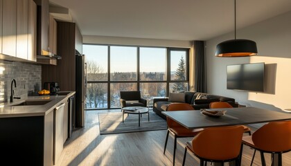 Fototapeta premium Modern apartment interior, sunny view