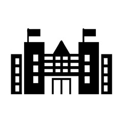 Obraz premium Vector graphic of a government building or university with flags and symmetrical design