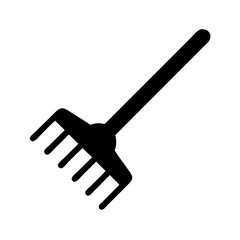 Find black rake garden tool for yard work raking leaves grass debris soil leveling icon design vector