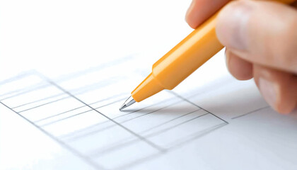 Close-up of a hand filling out a form with a yellow pen