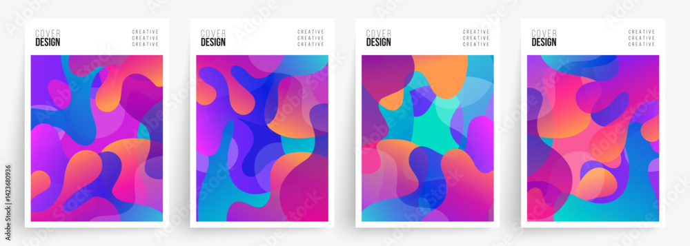 Fototapete set of abstract covers. bright color waves and splashes. dynamic vibrant color gradients. flowing li